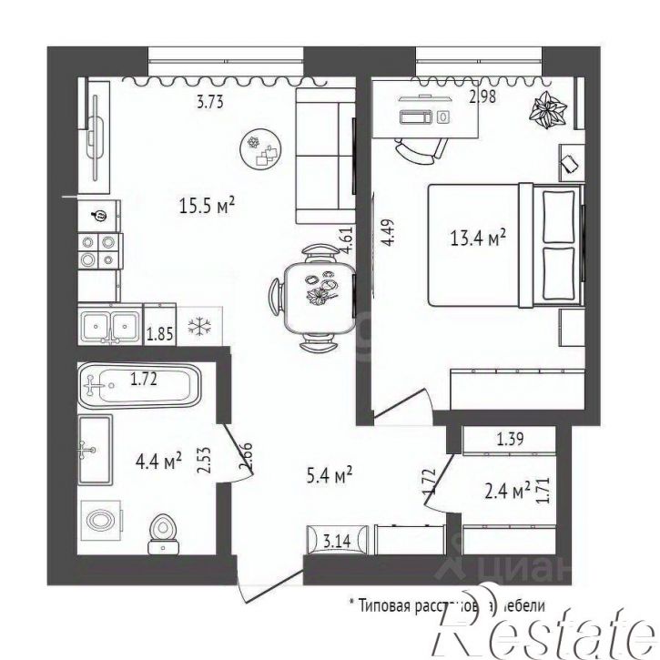 1-комн квартира Новгородская улица, 22,  д. 22