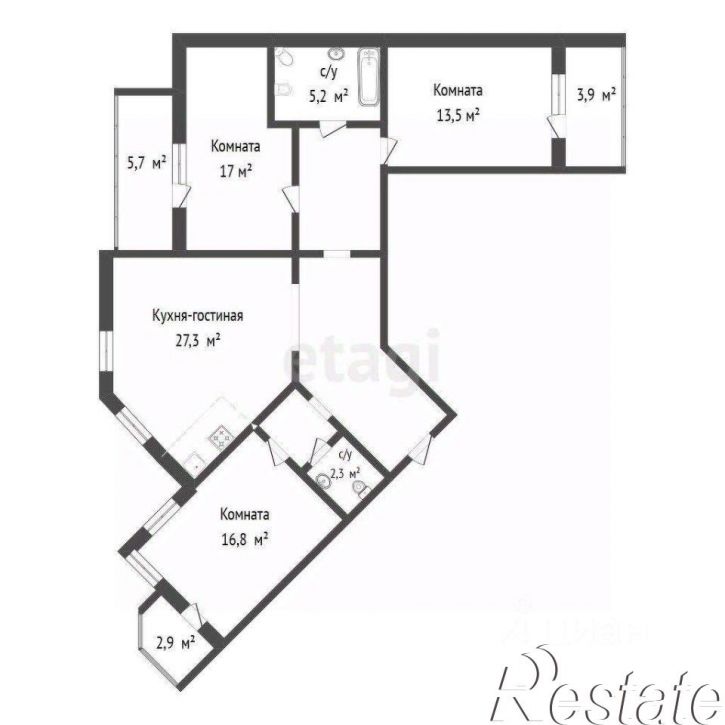 3-комн квартира улица Чернышевского, 2А к12,  д. 2А к12