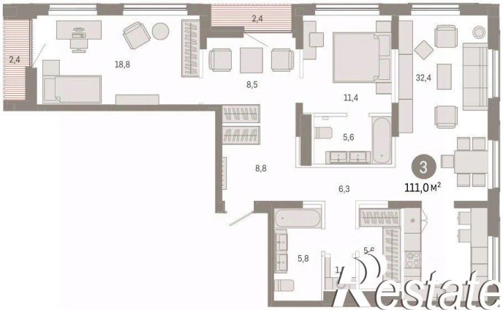 3-комн квартира в новом доме Краснооктябрьская улица, 4 к2,  д. 4 к2