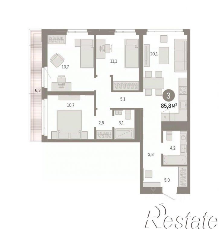 3-комн квартира в новом доме улица Республики, 205 к3,  д. 205 к3