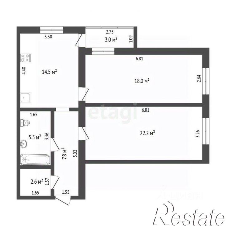 2-комн квартира улица Малышева, 14,  д. 14