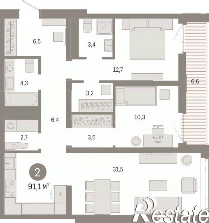 2-комн квартира в новом доме улица Республики, 205 к3,  д. 205 к3