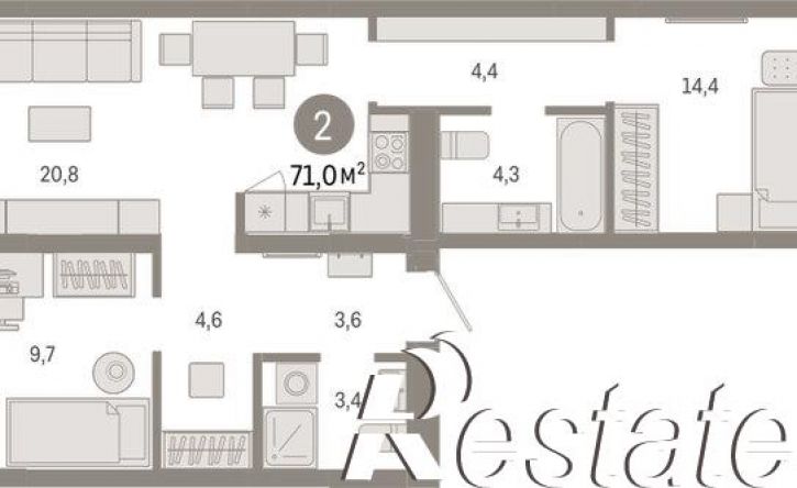 2-комн квартира в новом доме улица Республики, 205 к3,  д. 205 к3