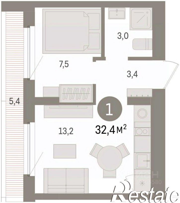 2-комн квартира в новом доме Мысовская улица, 26 к3,  д. 26 к3