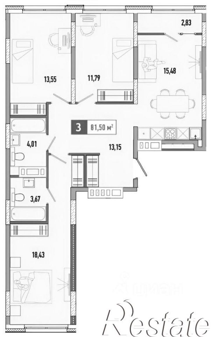3-комн квартира улица Анатолия Клиндюка, 6,  д. 6