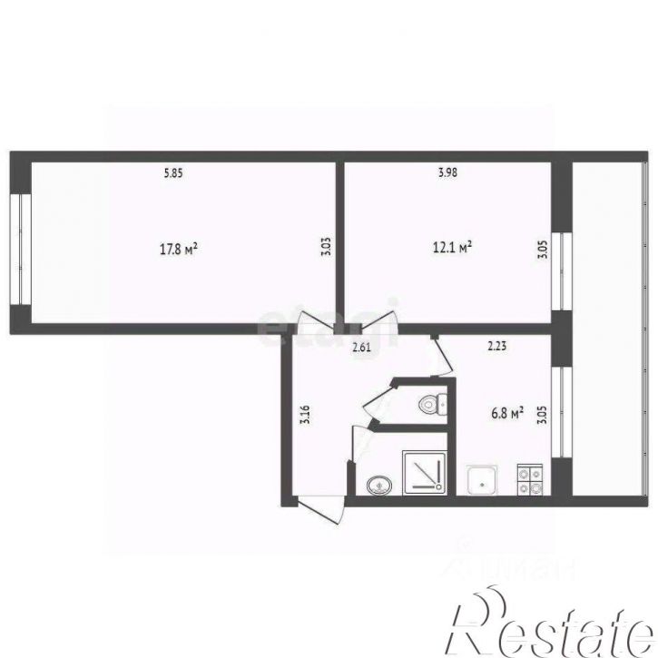2-комн квартира улица Ивана Крылова, 21Г,  д. 21Г