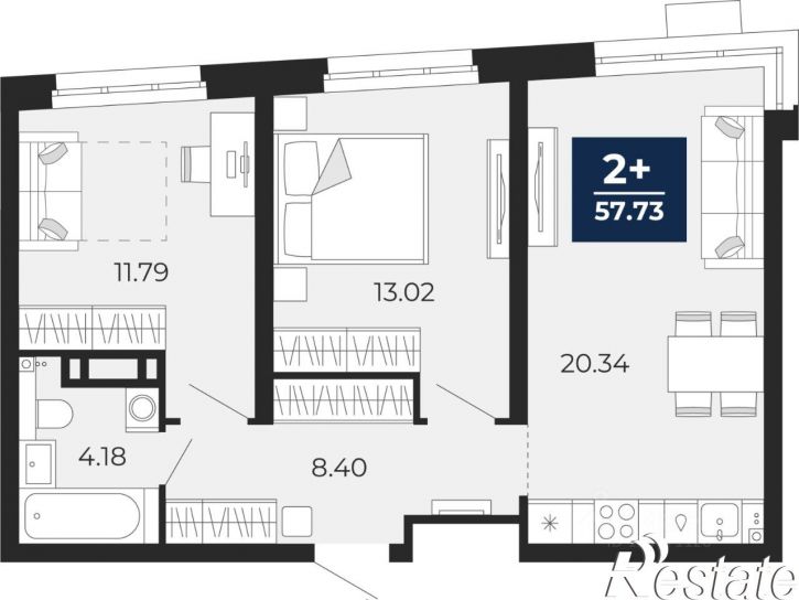 2-комн квартира в новом доме Арктическая улица, 12,  д. 12
