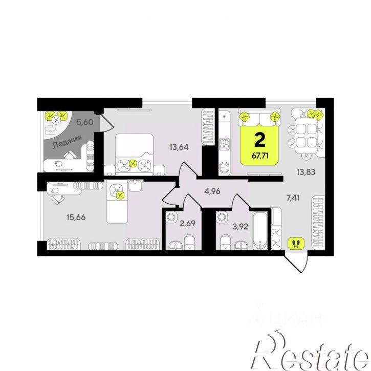 2-комн квартира в новом доме улица Разведчика Кузнецова, 10,  д. 10