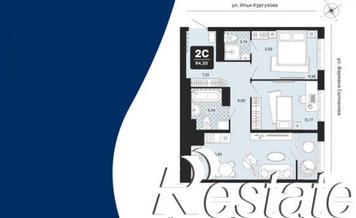 2-комн квартира в новом доме улица Фармана Салманова, 1 к3,  д. 1 к3