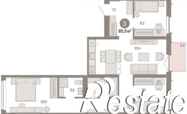 3-комн квартира улица Республики, 205 к2,  д. 205 к2