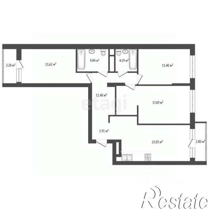 3-комн квартира улица Разведчика Кузнецова, 5/1,  д. 5/1