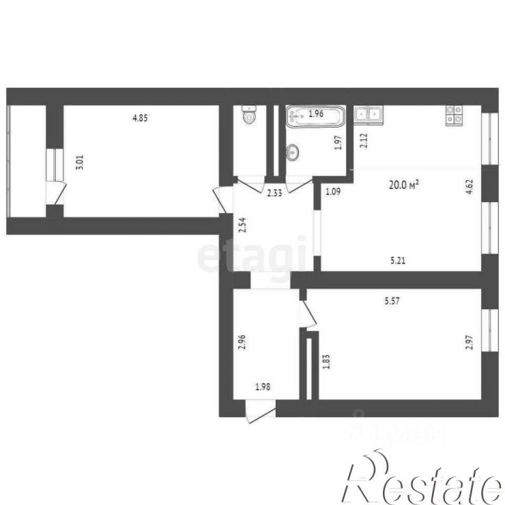 2-комн квартира улица Циолковского, 20А,  д. 20А