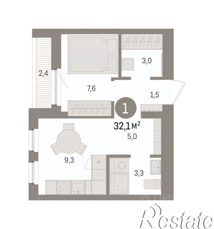 2-комн квартира в новом доме Мысовская улица, 26 к3,  д. 26 к3