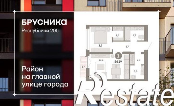 1-комн квартира улица Республики, 205 к2,  д. 205 к2