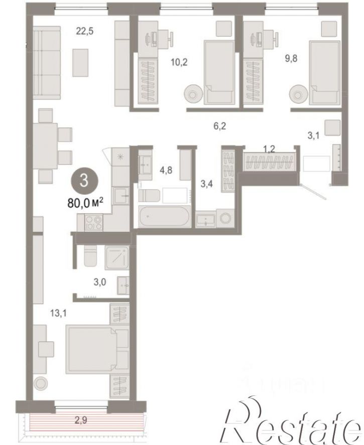 3-комн квартира в новом доме Томская улица, 52 к5,  д. 52 к5