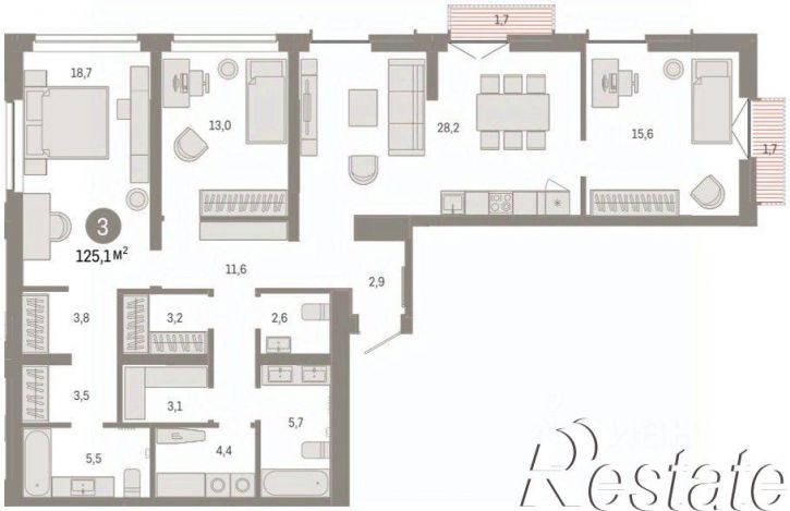 3-комн квартира в новом доме улица Республики, 205 к2,  д. 205 к2