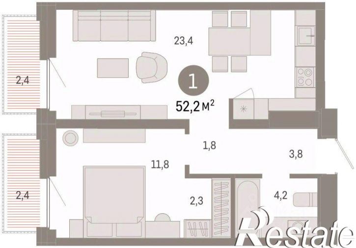 2-комн квартира в новом доме Мысовская улица, 26 к2,  д. 26 к2