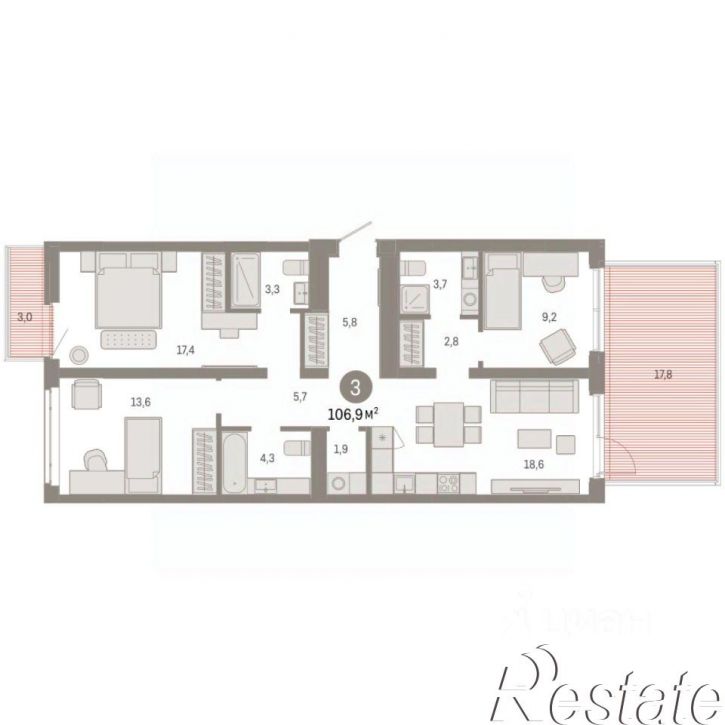 3-комн квартира в новом доме улица Республики, 205 к3,  д. 205 к3