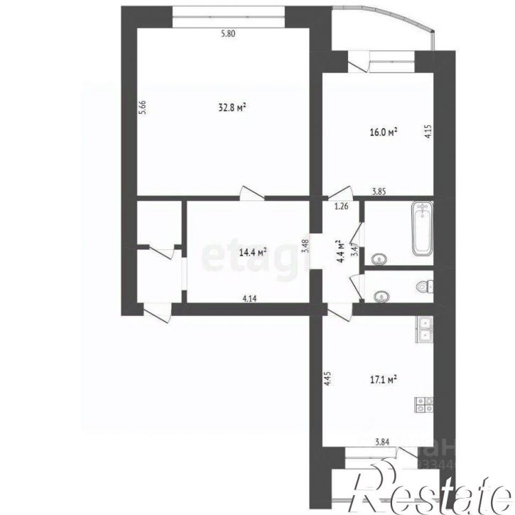 2-комн квартира улица Малыгина, 14/1,  д. 14/1