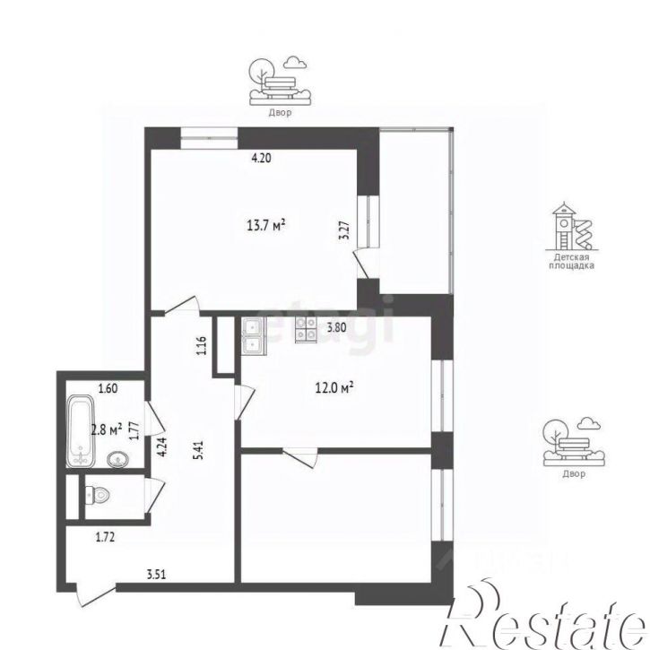 2-комн квартира улица Николая Фёдорова, 17 к1,  д. 17 к1