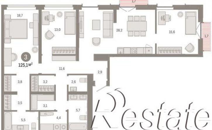 3-комн квартира улица Республики, 205 к2,  д. 205 к2