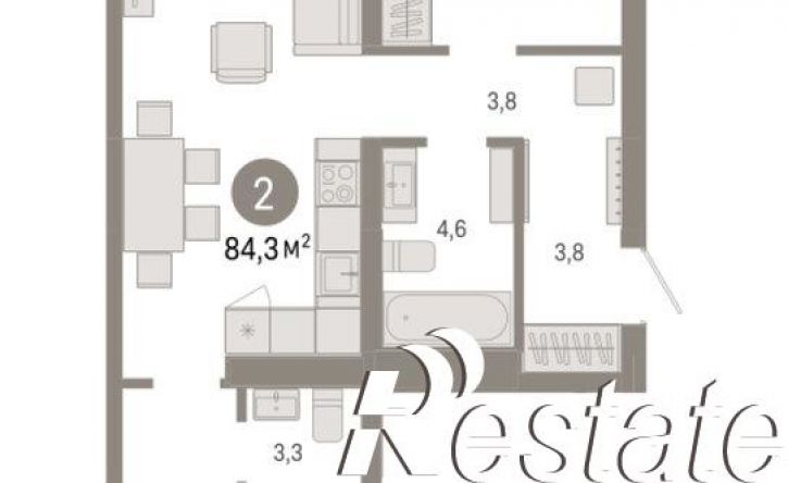 2-комн квартира в новом доме улица Республики, 205 к3,  д. 205 к3