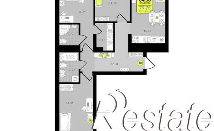 3-комн квартира в новом доме улица Пожарных и спасателей, 8/1,  д. 8/1