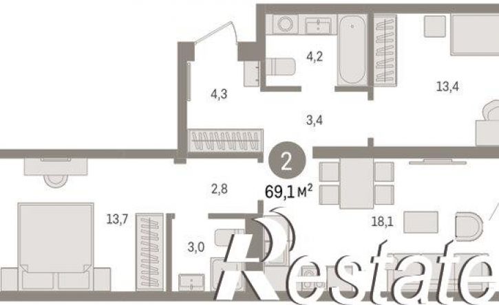2-комн квартира в новом доме Мысовская улица, 26 к3,  д. 26 к3