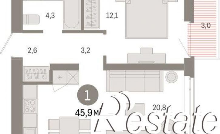 1-комн квартира в новом доме улица Республики, 205 к3,  д. 205 к3