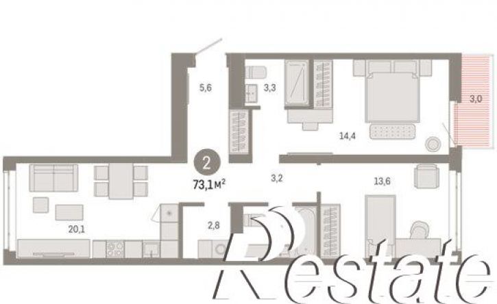 2-комн квартира в новом доме улица Республики, 205 к3,  д. 205 к3