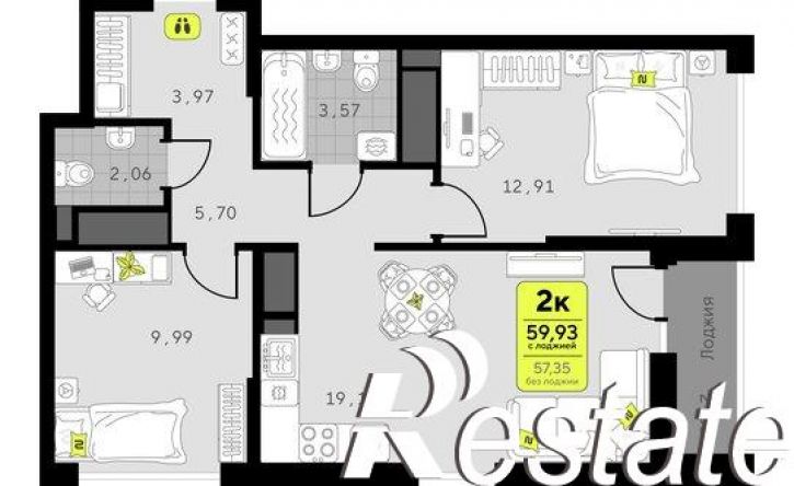 2-комн квартира в новом доме улица Первооткрывателей, 25,  д. 25
