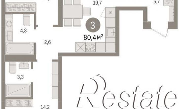 3-комн квартира в новом доме Мысовская улица, 26 к3,  д. 26 к3