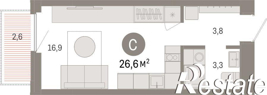 Купить студию за 6 410 000 рублей на Мысовская, 22