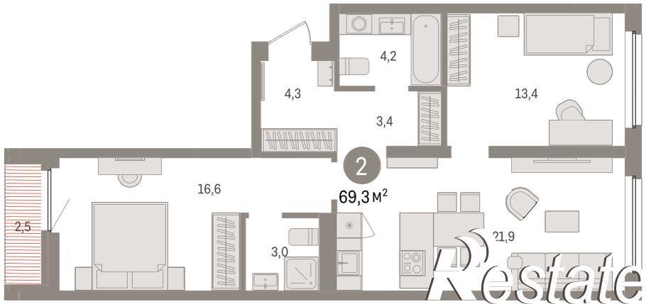 Купить квартиру за 10 320 000 рублей на Мысовская, 22