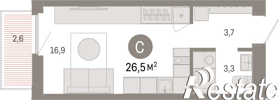 Купить студию за 6 290 000 рублей на Мысовская, 22