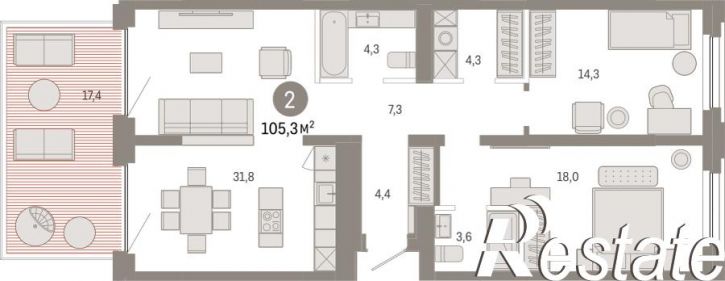 2-комн квартира в новом доме Мысовская, 22