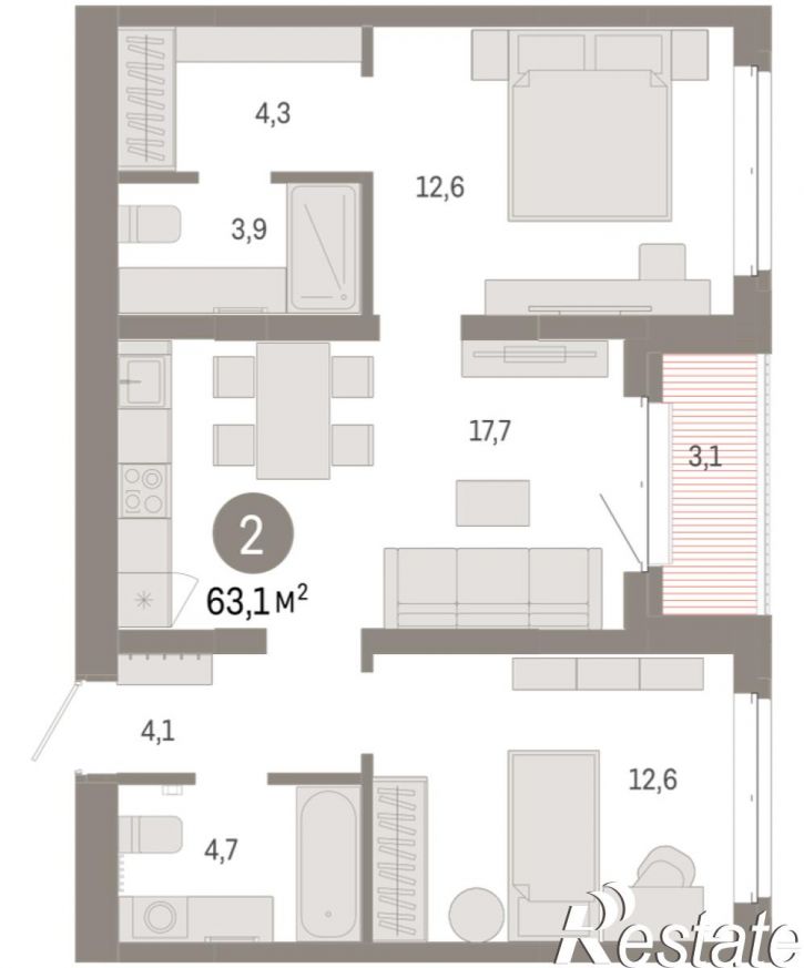 2-комн квартира в новом доме Минская, 92