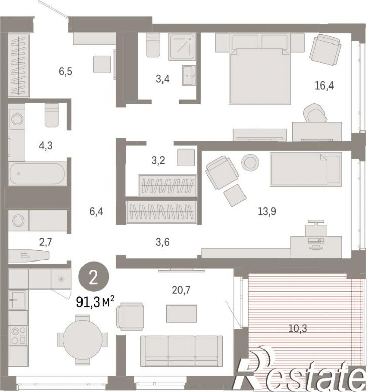 2-комн квартира в новом доме Республики, 205