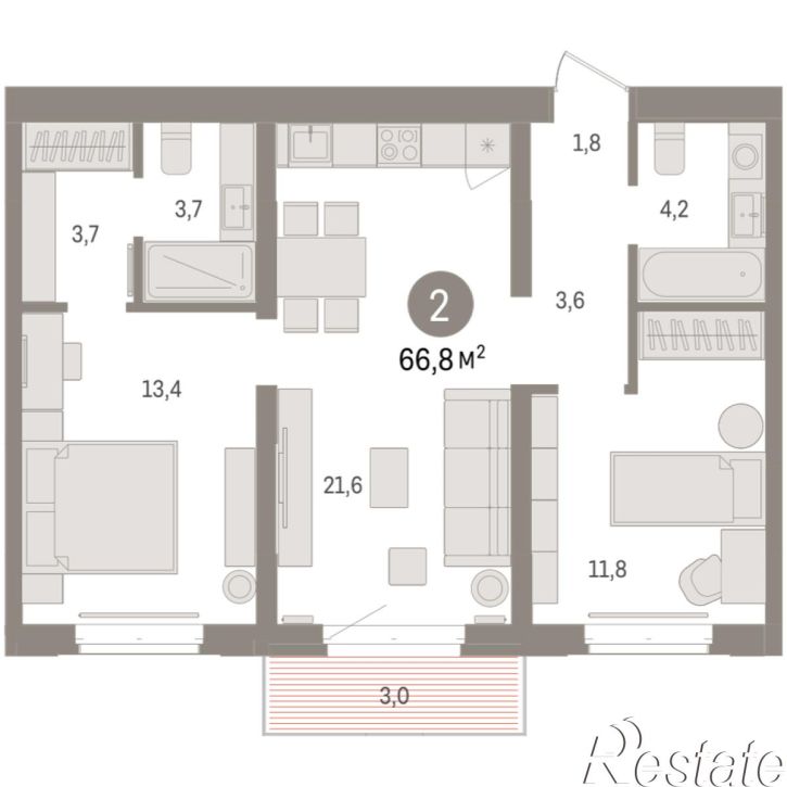 2-комн квартира в новом доме Минская, 92