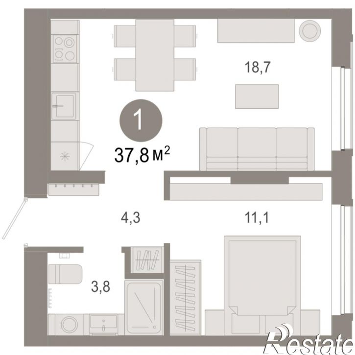 2-комн квартира в новом доме Краснооктябрьская, 4, корп.5