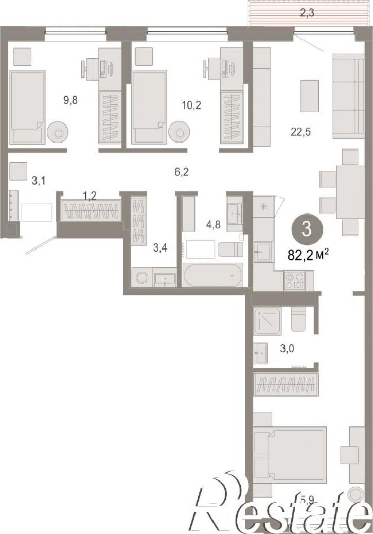 3-комн квартира в новом доме Краснооктябрьская, 4, корп.5