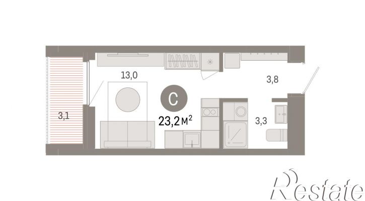 1-комн квартира в новом доме Мысовская, 22