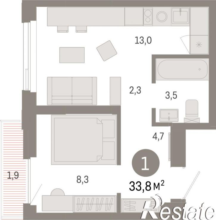 1-комн квартира в новом доме Мысовская, 22