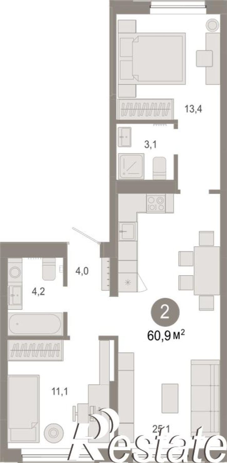 2-комн квартира в новом доме Краснооктябрьская, 4, корп.5