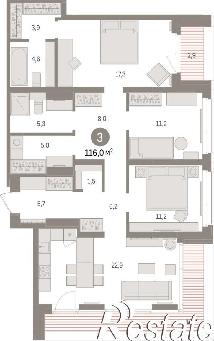 3-комн квартира в новом доме Минская, 92