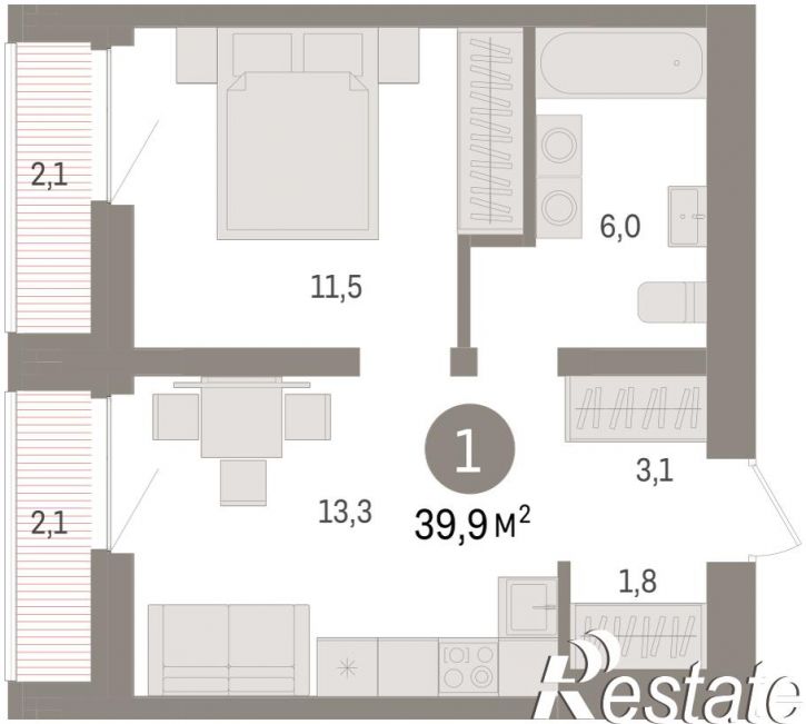 1-комн квартира в новом доме Причальная, 11