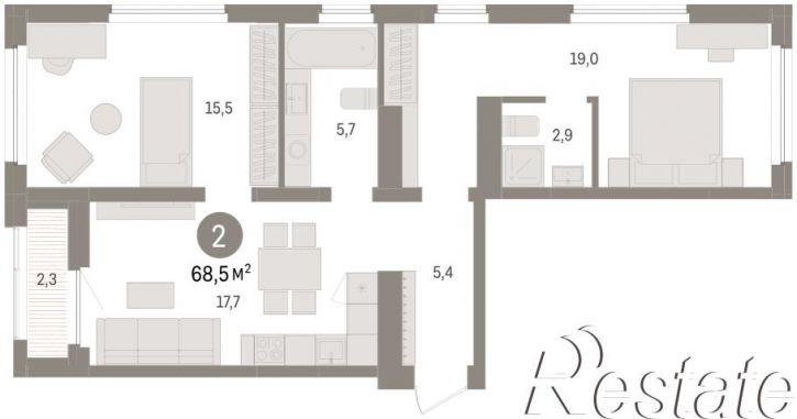 2-комн квартира в новом доме Мысовская, 22
