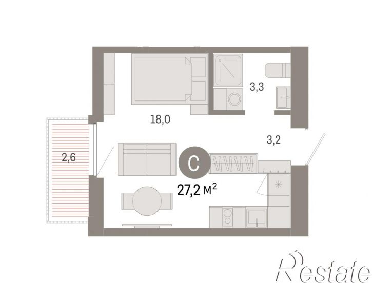 1-комн квартира в новом доме Мысовская, 22
