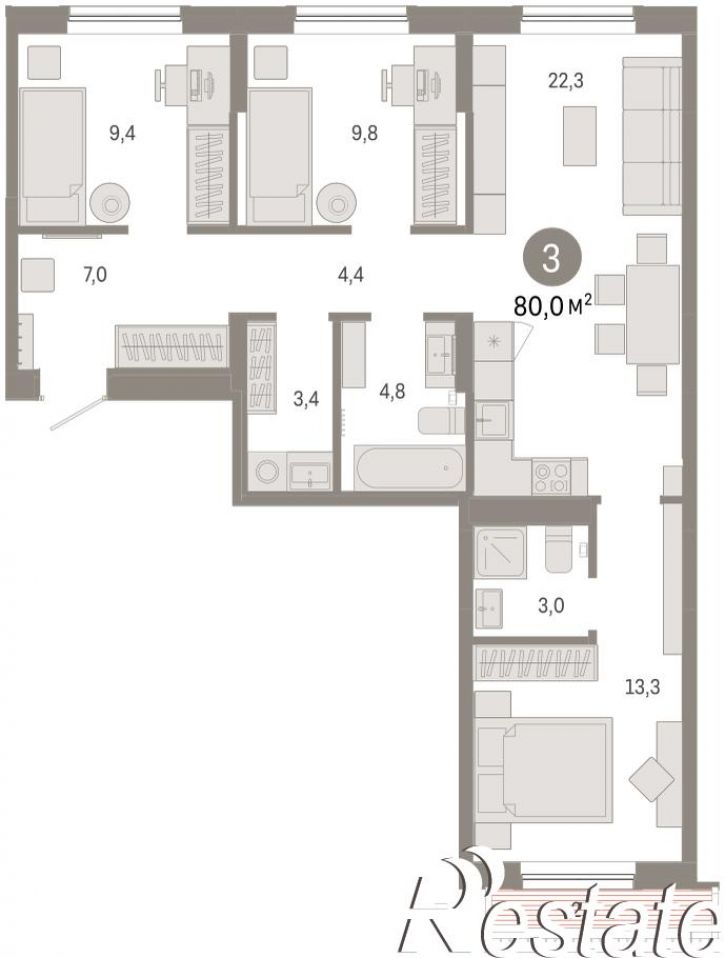 3-комн квартира в новом доме Краснооктябрьская, 4, корп.2