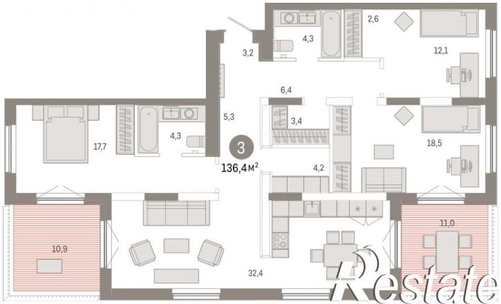3-комн квартира в новом доме Краснооктябрьская, 4, корп.2